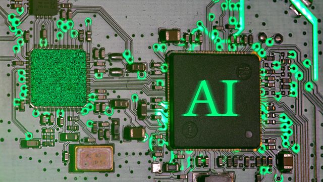A glowing AI chip on a circuit board — renting idle GPU power to the AI SolMiner training pool for hourly SOL